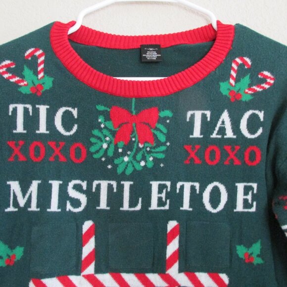 Christmas Holiday Mistletoe Sweater Womens Medium Green Long Sleeve Pullover Top - Picture 2 of 4
